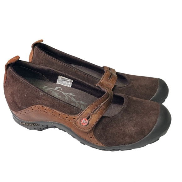 Merrell Mary Jane Shoes Plaza Bandeau Brown Leather Suede Womens Size 7 - Picture 1 of 8